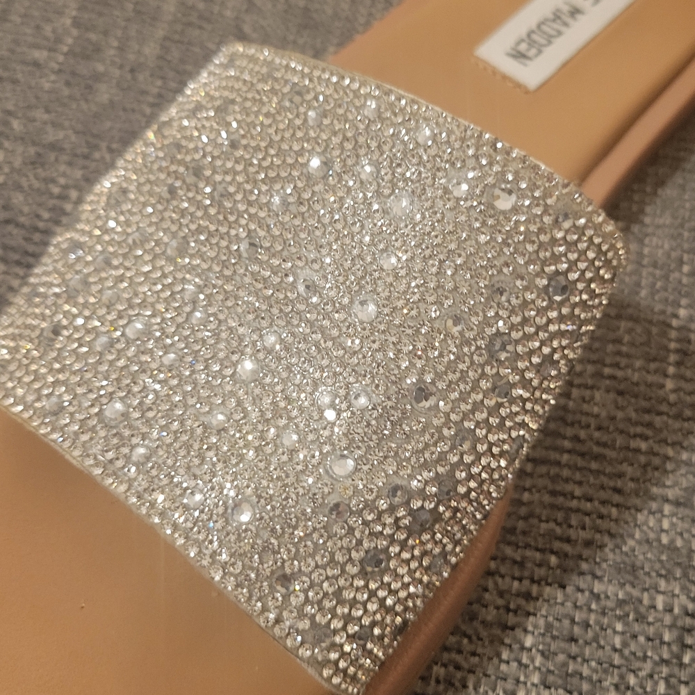 Steve Madden Silver Rhinestone Women's Slide Sandals - Picture 9 of 11